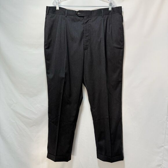 Jos A Bank Black 100% Wool Dress Pants Pleated Front Cuffed Hems Mens 41x29 Reg - Picture 14 of 16